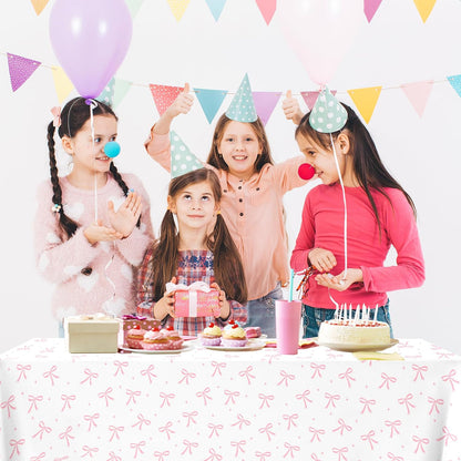 3pcs Coquette Pink Bow Tablecloth, 54 x 108 inch Bow Party Plastic Table Cover, Coquette Birthday Decorations for Bachelorette Bridal Shower, Baby Shower, Girls Birthday Party Supplies