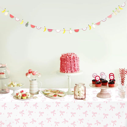 3pcs Coquette Pink Bow Tablecloth, 54 x 108 inch Bow Party Plastic Table Cover, Coquette Birthday Decorations for Bachelorette Bridal Shower, Baby Shower, Girls Birthday Party Supplies
