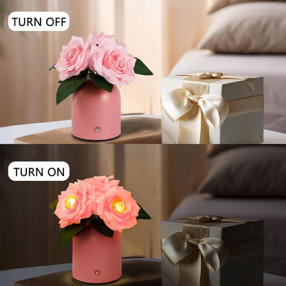 Flower Lamp Gifts for Birthday Christmas Valentines Mothers Day Gifts for Women Mom Grandma Girlfriend Friend Wife Anniversary Birthday, Bedroom Bar Coffee Shop Decor (Rose-Pink-Flower)