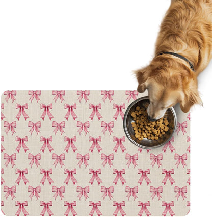 Vintage Pink Bow Bath Stone Mat, Super Absorbent Diatomite Shower Mat, Beige Retro Art Aesthetic Quick Drying Non-Slip Stone Mats for Bathroom Kitchen Counter Easy to Clean 24"x36"