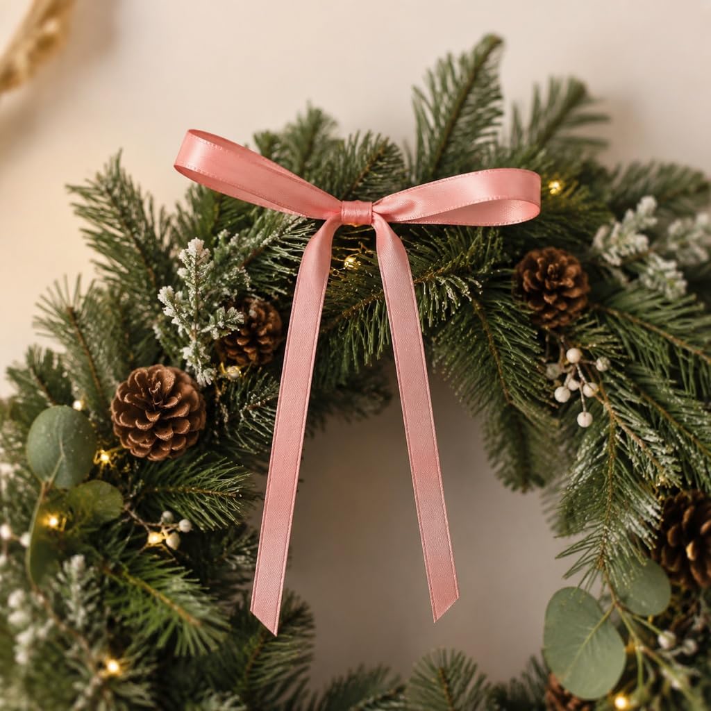 100 Yards Peach Pink Satin Ribbon 1/4 Inch Double Face Ribbon for Gift Wrapping Bouquets Crafts Wedding Decoration