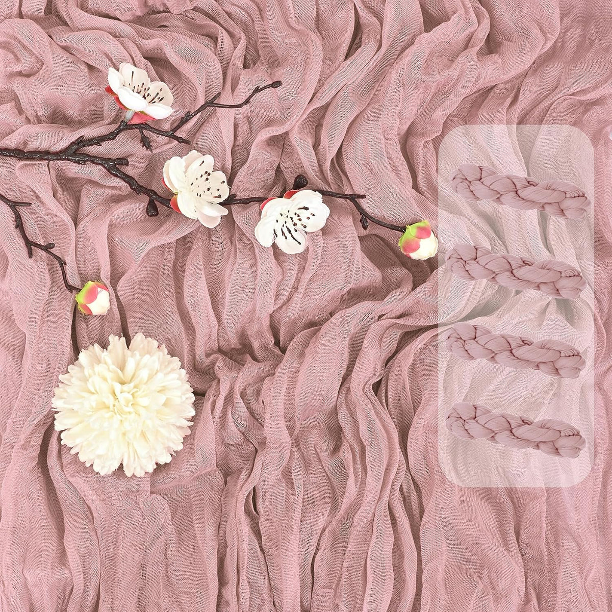 4 Pack Dusty Pink Cheesecloth Table Runner 17x108 Inch Boho Gauze Cheese Cloth Table Runners Romantic Rustic Semi Sheer Table Decor for Wedding Baby Shower Birthday