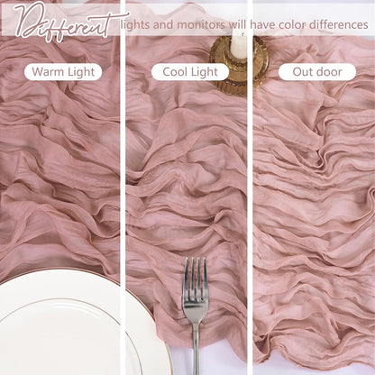 4 Pack Dusty Pink Cheesecloth Table Runner 17x108 Inch Boho Gauze Cheese Cloth Table Runners Romantic Rustic Semi Sheer Table Decor for Wedding Baby Shower Birthday