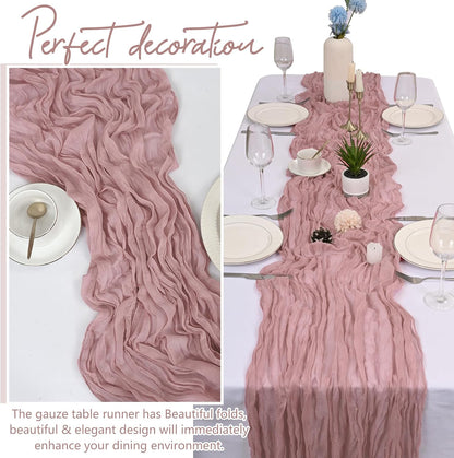 4 Pack Dusty Pink Cheesecloth Table Runner 17x108 Inch Boho Gauze Cheese Cloth Table Runners Romantic Rustic Semi Sheer Table Decor for Wedding Baby Shower Birthday