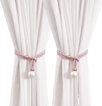 2 Pack Curtain Tiebacks Handmade Decorative Curtain Holdbacks Rope Outdoor Farmhouse Tie Backs for Curtains Curtain Holders for Drapes Home Office Hotel Decor (Pink)