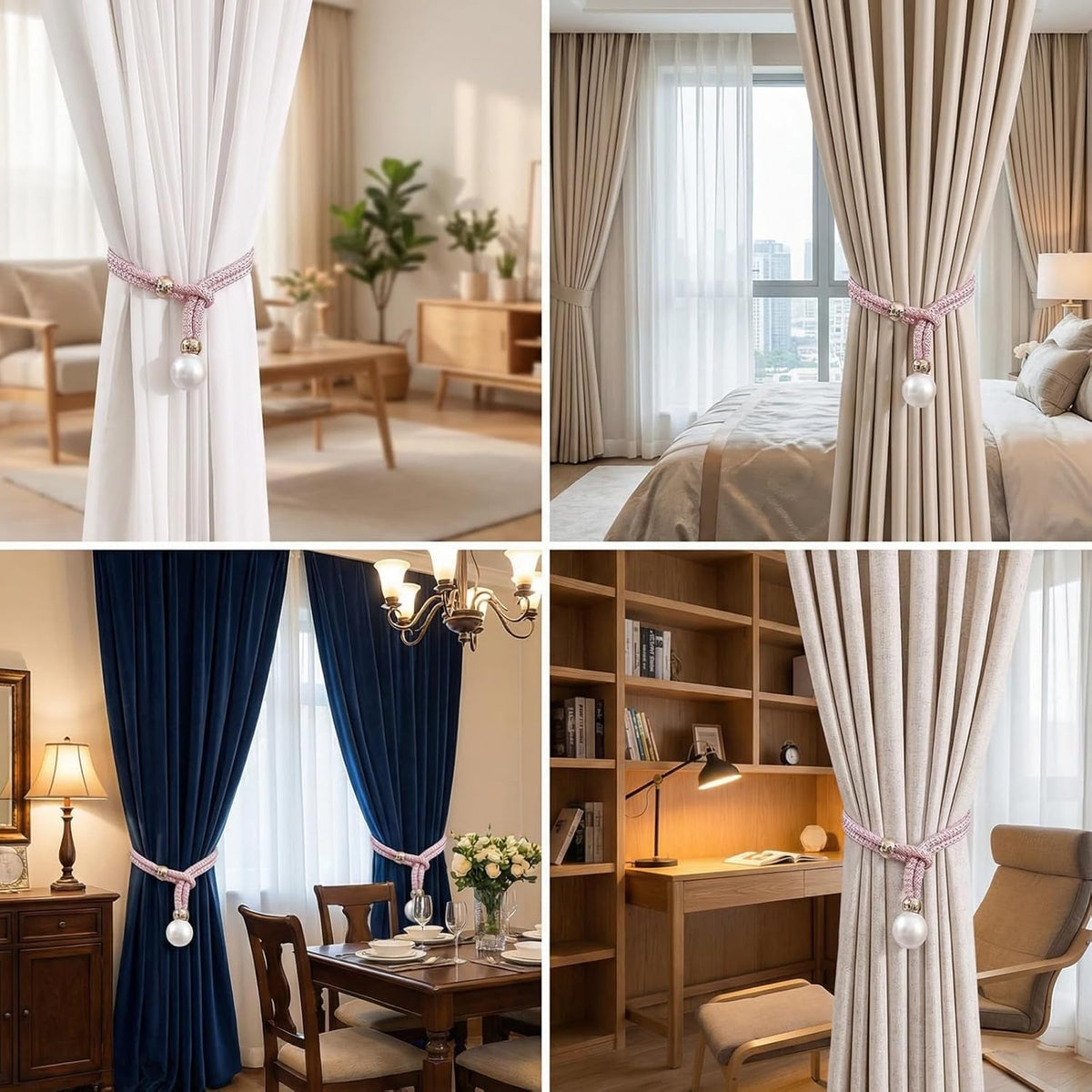 2 Pack Curtain Tiebacks Handmade Decorative Curtain Holdbacks Rope Outdoor Farmhouse Tie Backs for Curtains Curtain Holders for Drapes Home Office Hotel Decor (Pink)