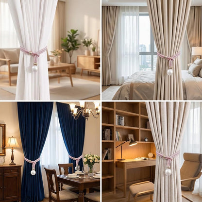 2 Pack Curtain Tiebacks Handmade Decorative Curtain Holdbacks Rope Outdoor Farmhouse Tie Backs for Curtains Curtain Holders for Drapes Home Office Hotel Decor (Pink)