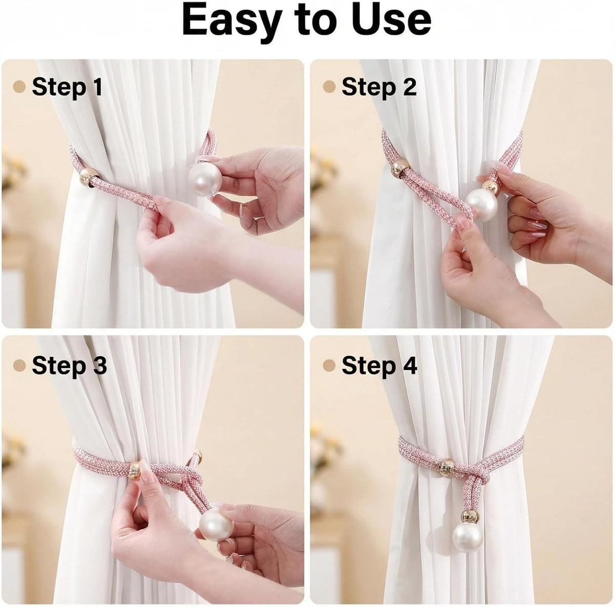 2 Pack Curtain Tiebacks Handmade Decorative Curtain Holdbacks Rope Outdoor Farmhouse Tie Backs for Curtains Curtain Holders for Drapes Home Office Hotel Decor (Pink)