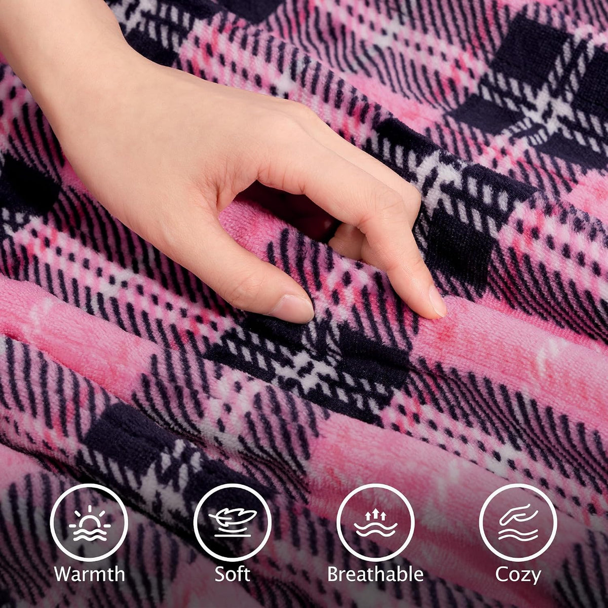 Heated Electric Blanket Twin, Pink Christmas Sherpa Plaid Throw Blanket