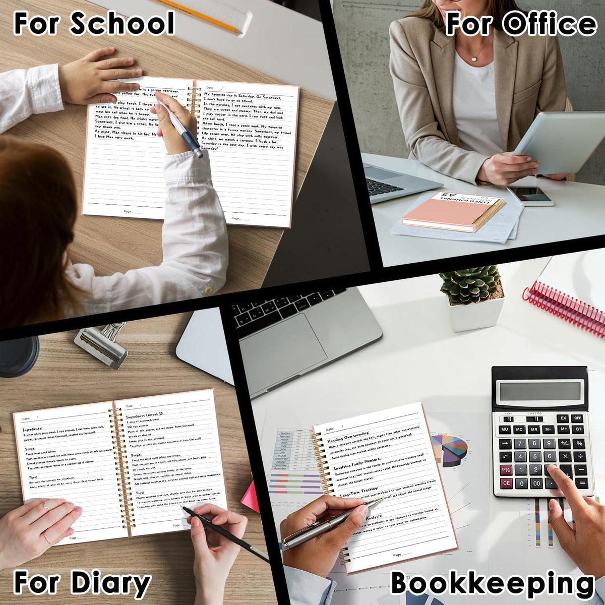 Spiral Notebook, Hardcover Notebook for School & Work, Lined Journal Notebook for Men & Women,120 Pages A5(6 “x8”) (Pink)