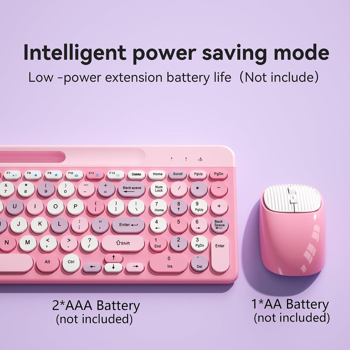 Retro Wireless Keyboard with Round Keycaps, 2.4GHz Full-Size USB Cute Wireless Keyboard Mouse for Computer, Desktop, Laptop and Computer (Pink-Colorful)