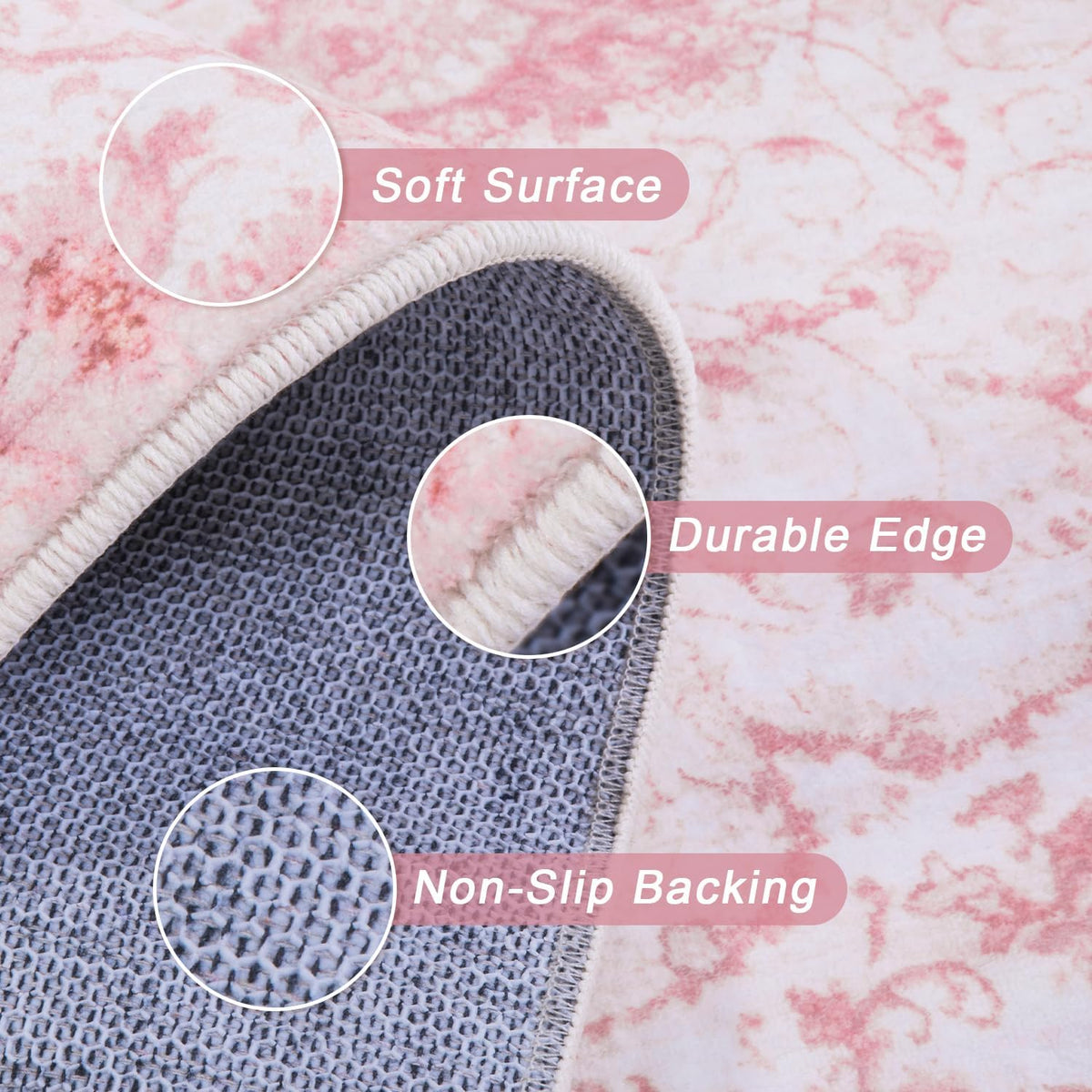 Area Rug 3x5 - Vintage Pink Honeycomb Non Slip Backing Area Rugs Soft Faux Wool Carpet Foldable & Machine Washable Rugs for Living Room Bedroom Dining Room Home Office