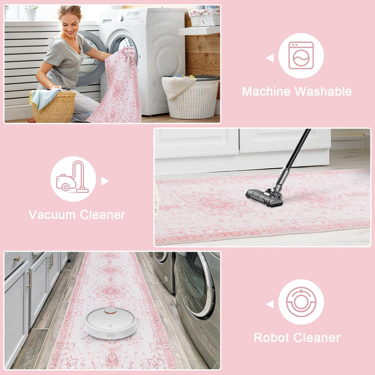 Area Rug 3x5 - Vintage Pink Honeycomb Non Slip Backing Area Rugs Soft Faux Wool Carpet Foldable & Machine Washable Rugs for Living Room Bedroom Dining Room Home Office