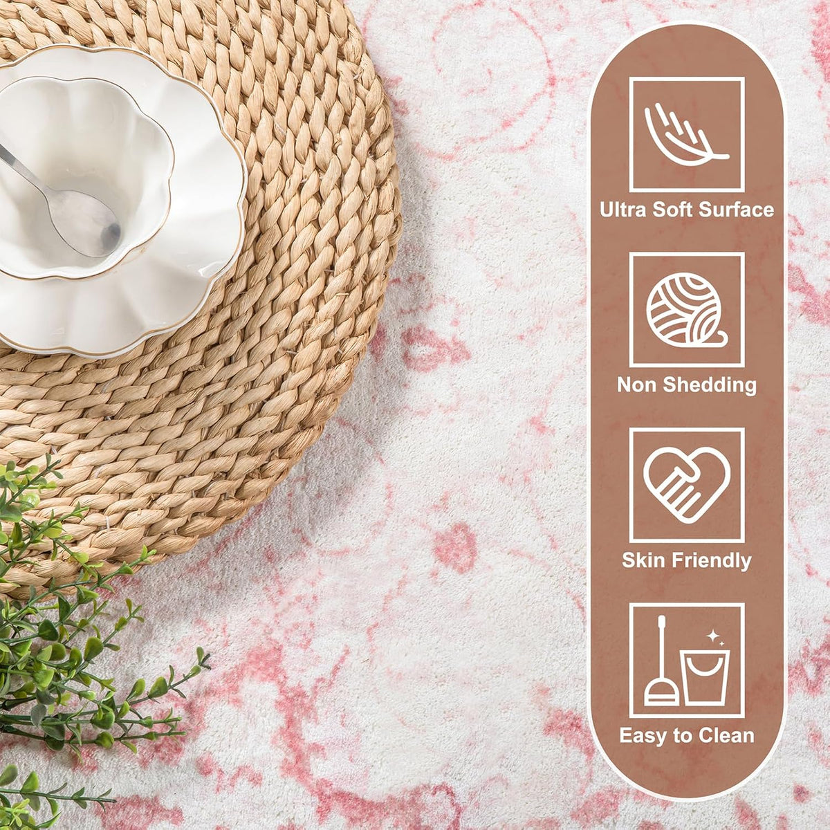 Area Rug 3x5 - Vintage Pink Honeycomb Non Slip Backing Area Rugs Soft Faux Wool Carpet Foldable & Machine Washable Rugs for Living Room Bedroom Dining Room Home Office