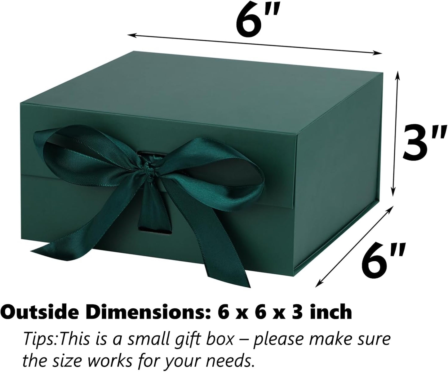 OEMVALATY Small Gift Box,6x6x3 Inches Green Gift Boxes with Lids for Presents with Magnetic Closure and Ribbon for Wedding,Birthday