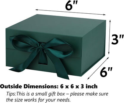 OEMVALATY Small Gift Box,6x6x3 Inches Green Gift Boxes with Lids for Presents with Magnetic Closure and Ribbon for Wedding,Birthday