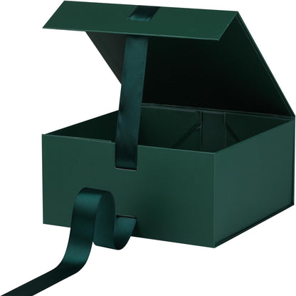OEMVALATY Small Gift Box,6x6x3 Inches Green Gift Boxes with Lids for Presents with Magnetic Closure and Ribbon for Wedding,Birthday