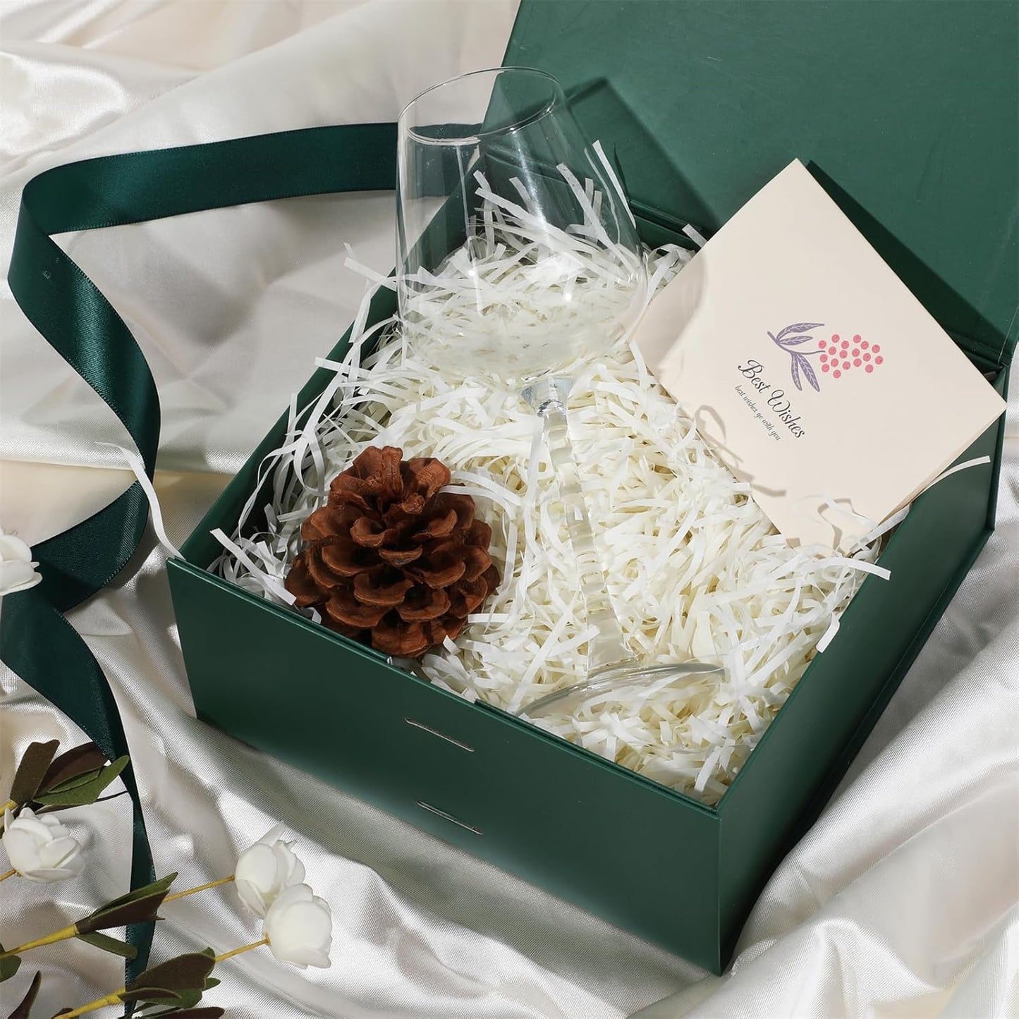 OEMVALATY Small Gift Box,6x6x3 Inches Green Gift Boxes with Lids for Presents with Magnetic Closure and Ribbon for Wedding,Birthday