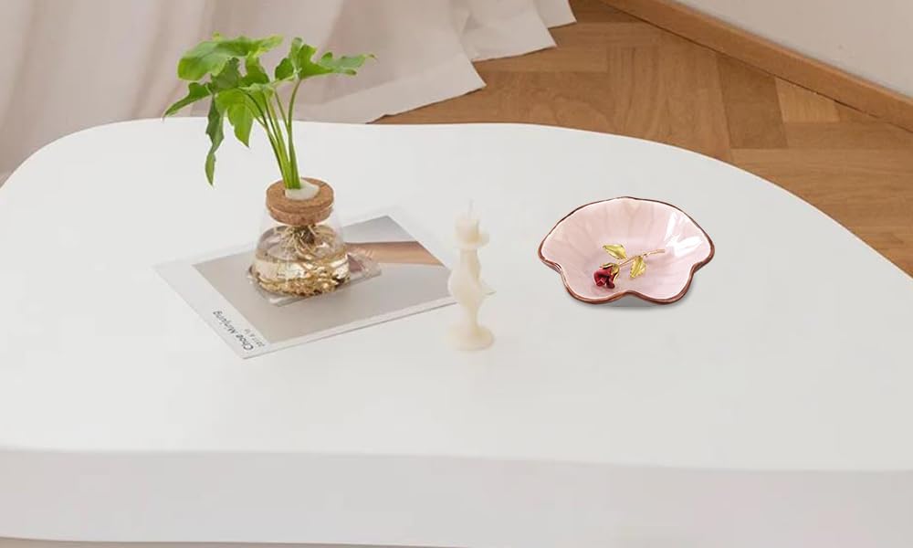 Ice Cracking Leaf Jewelry Dish, Decorative Ring Holder Small Trinket Tray Bowl, Gifts for Daughter Mom Friends, Pink.