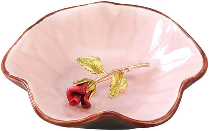 Ice Cracking Leaf Jewelry Dish, Decorative Ring Holder Small Trinket Tray Bowl, Gifts for Daughter Mom Friends, Pink.