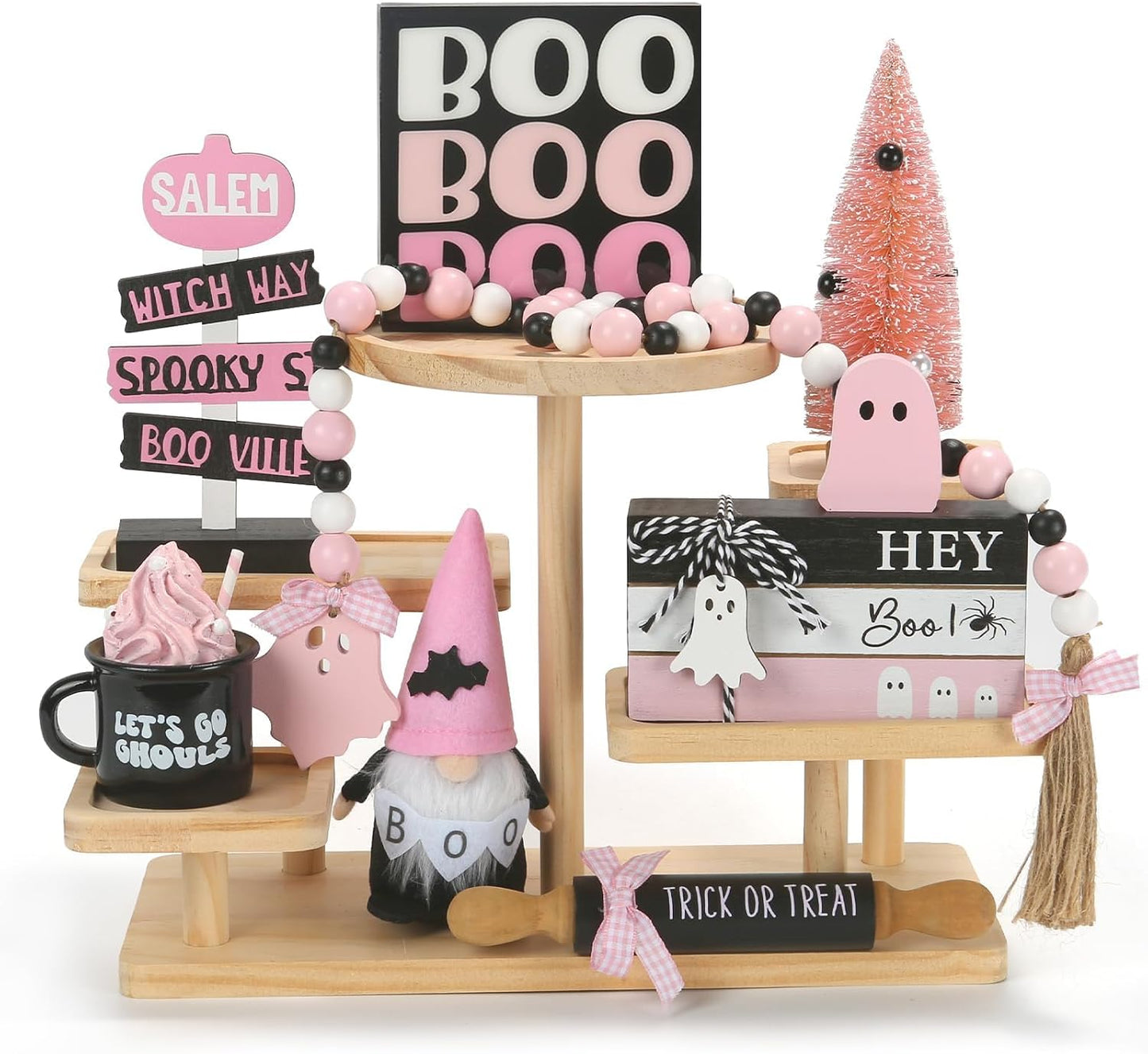 Pink Halloween Decorations 8PCS Tiered Tray Decor for Home Office