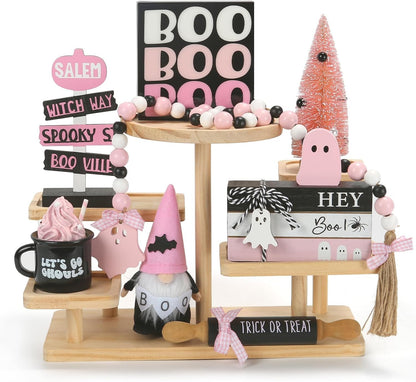 Pink Halloween Decorations 8PCS Tiered Tray Decor for Home Office