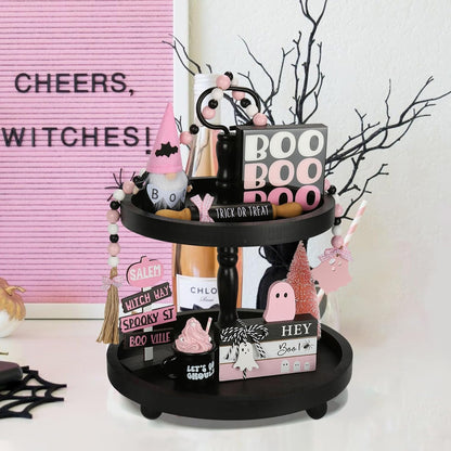 Pink Halloween Decorations 8PCS Tiered Tray Decor for Home Office