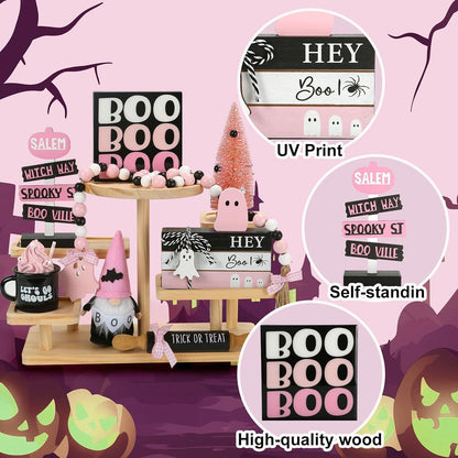 Pink Halloween Decorations 8PCS Tiered Tray Decor for Home Office