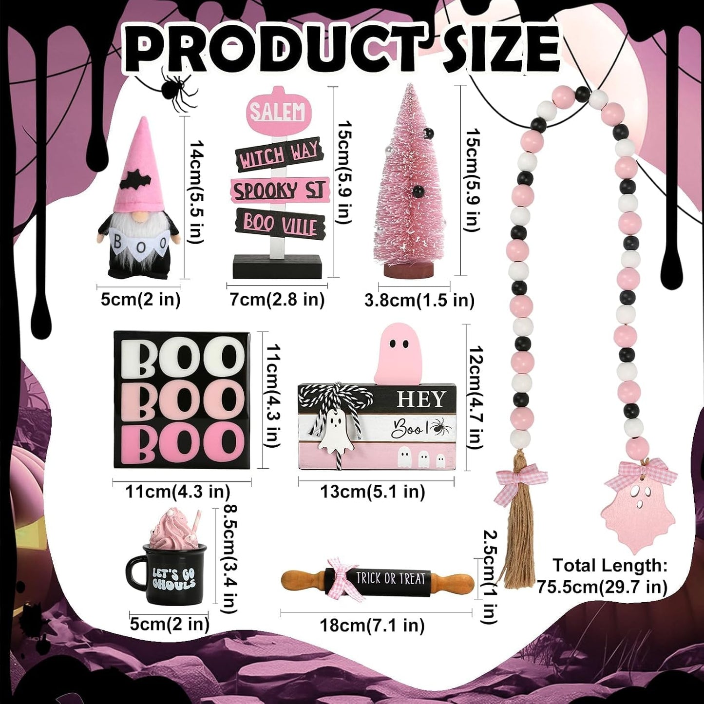 Pink Halloween Decorations 8PCS Tiered Tray Decor for Home Office