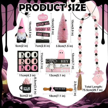 Pink Halloween Decorations 8PCS Tiered Tray Decor for Home Office