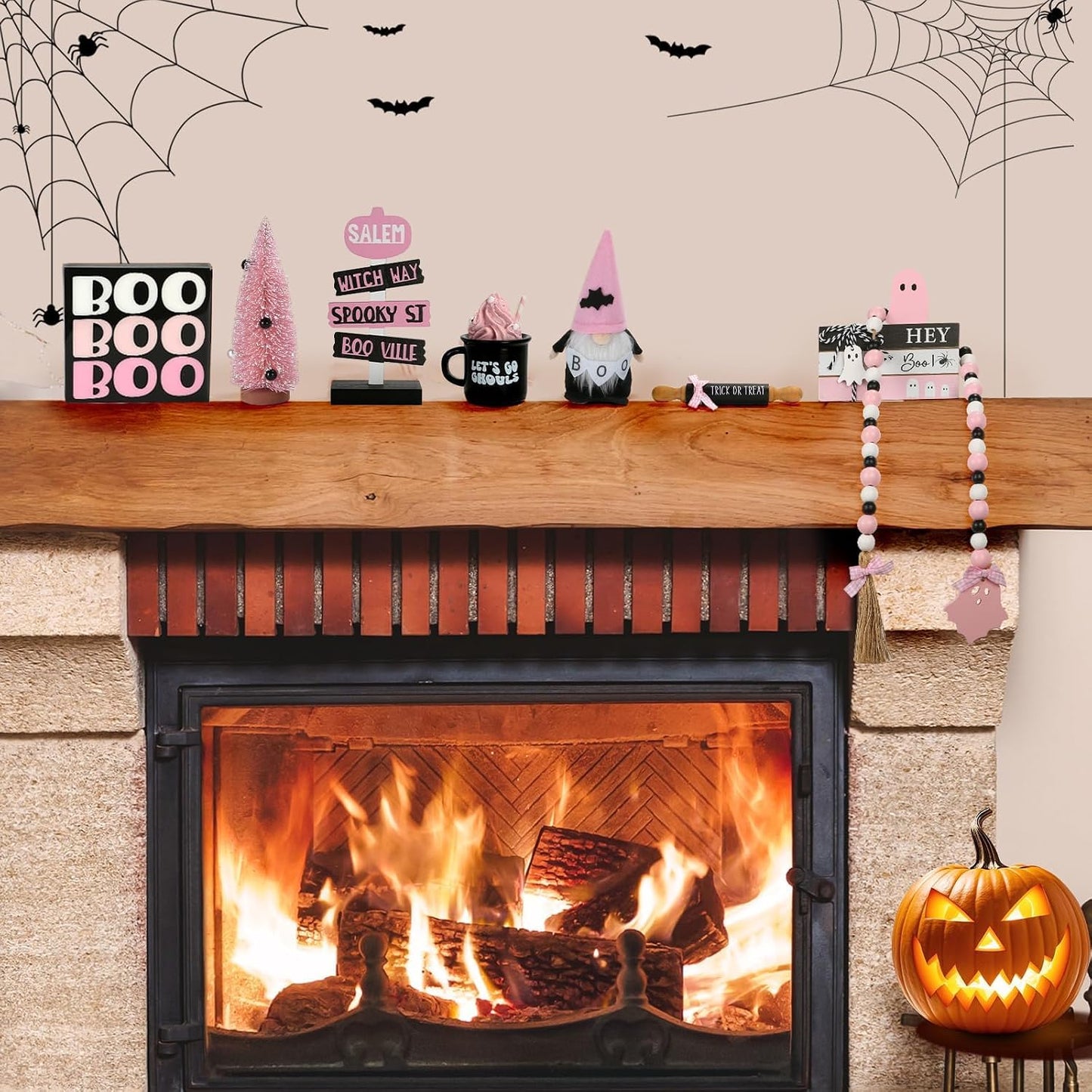Pink Halloween Decorations 8PCS Tiered Tray Decor for Home Office