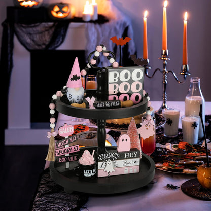 Pink Halloween Decorations 8PCS Tiered Tray Decor for Home Office