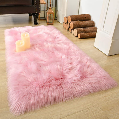 Soft Fluffy Faux Fur Rugs for Bedroom Bedside Rug 2x4 Feet, Pink