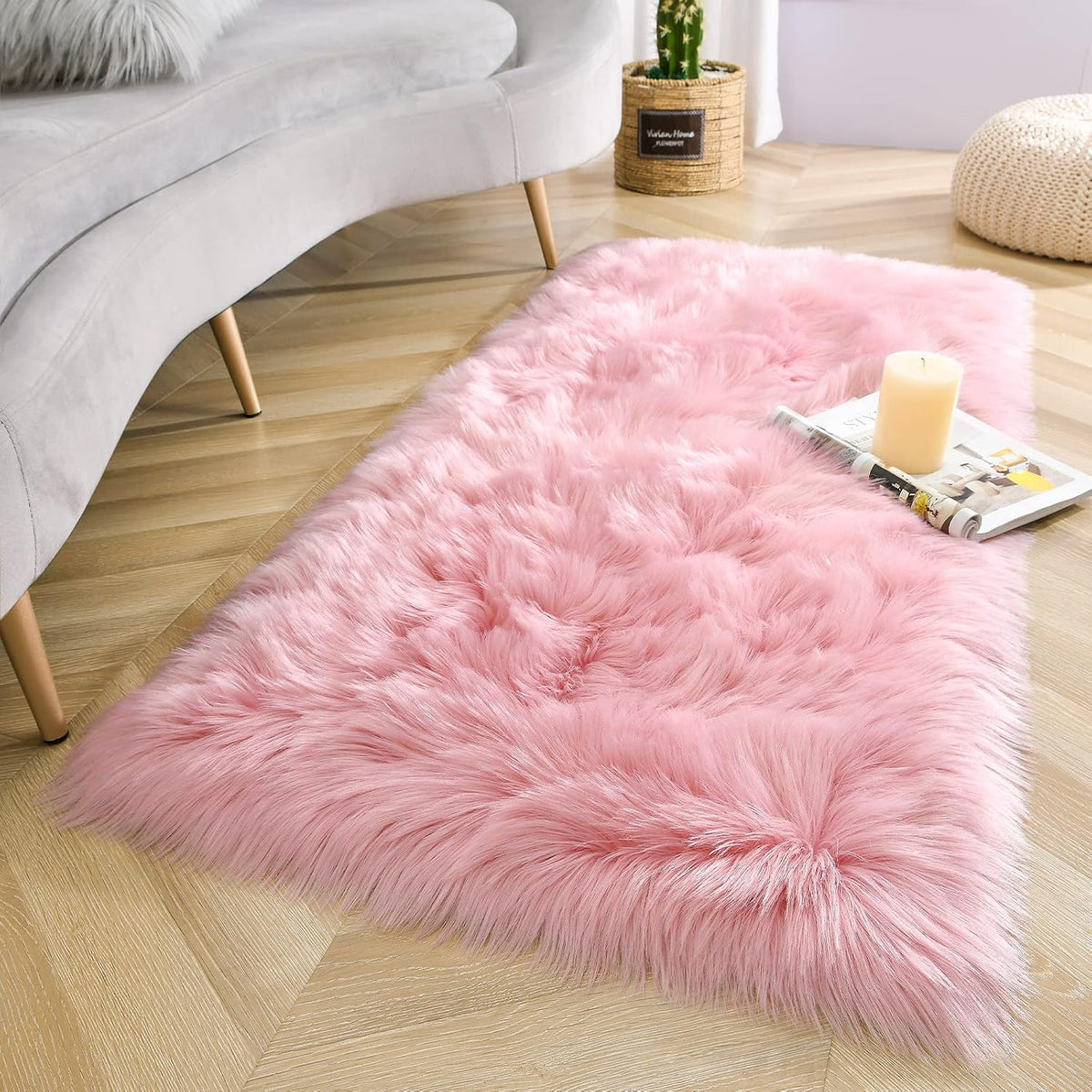 Soft Fluffy Faux Fur Rugs for Bedroom Bedside Rug 2x4 Feet, Pink