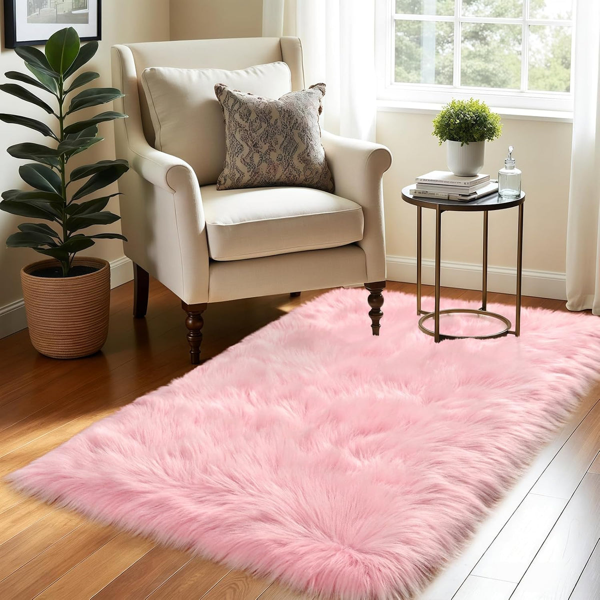 Soft Fluffy Faux Fur Rugs for Bedroom Bedside Rug 2x4 Feet, Pink