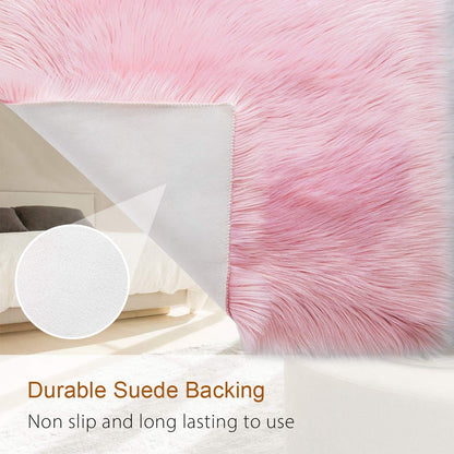 Soft Fluffy Faux Fur Rugs for Bedroom Bedside Rug 2x4 Feet, Pink
