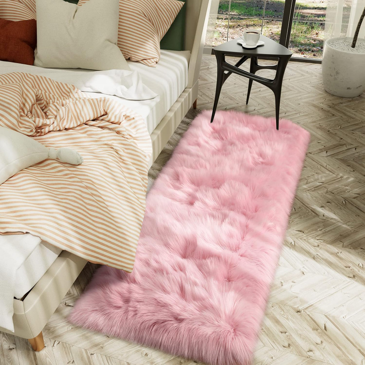 Soft Fluffy Faux Fur Rugs for Bedroom Bedside Rug 2x4 Feet, Pink