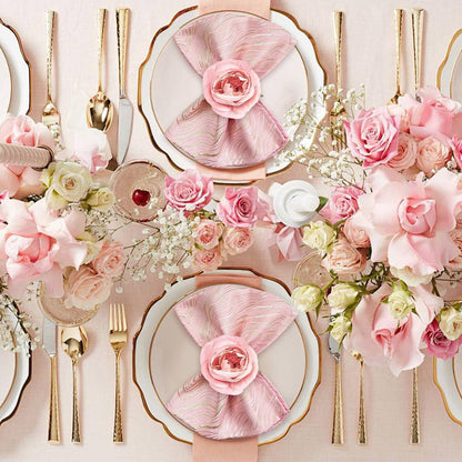 12 Pcs Rose Flower Napkin Rings, Pink Rose Floral Napkin Holders with Pearls Rings for Wedding, Valentine's Day, Luncheons, Birthday Party Dining Table Decor