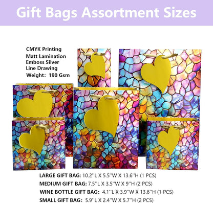 suosicn 6 Pack Embossed Seashell Pattern Gift Bags with Handles Assorted Gift Bags with Tissue Paper For Valentines' Day, Mothers Day, Christmas, Baby Showers And Any Occasion
