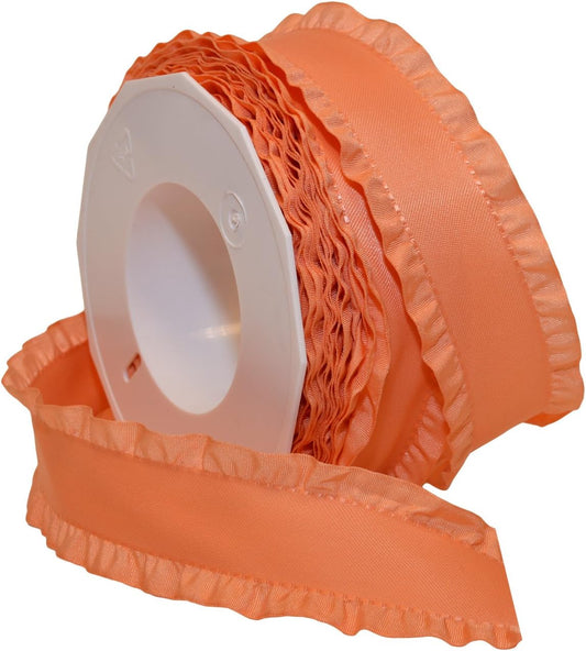 Double Ruffle Ribbons for Wedding Bridal Shower Décor, Gift Wrapping, Birthday, Sewing and Crafts, 1-1/2-Inch by 16.5-Yard, Peach