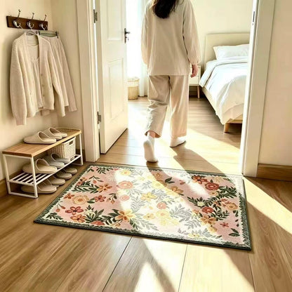Small Pink Entryway Rugs Indoor, 2x3 French Country Floral Boho Door Mat