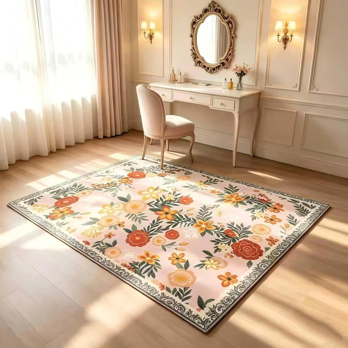 Small Pink Entryway Rugs Indoor, 2x3 French Country Floral Boho Door Mat