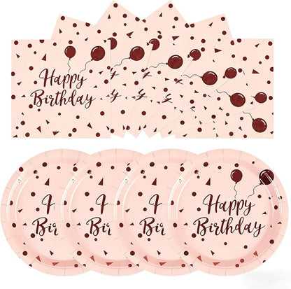 50PCS Happy Birthday Paper Plates and Napkins, 7inch Pink and Gold Polka Dot Cake Dessert Plates Disposable Tableware Set for Girls Women Birthday Party Decorations (Birthday Pink)