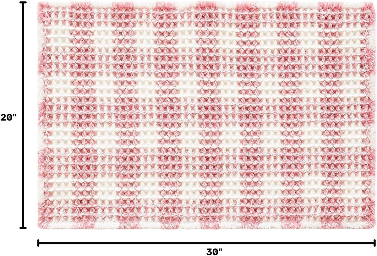 Waffle Bath Mat, Cute Bathroom Rugs Non Slip, 30x20 Pink & White