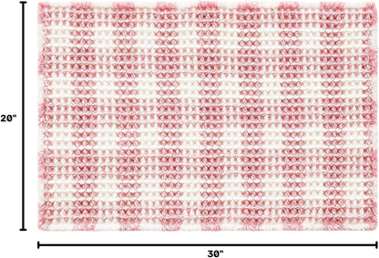 Waffle Bath Mat, Cute Bathroom Rugs Non Slip, 30x20 Pink & White