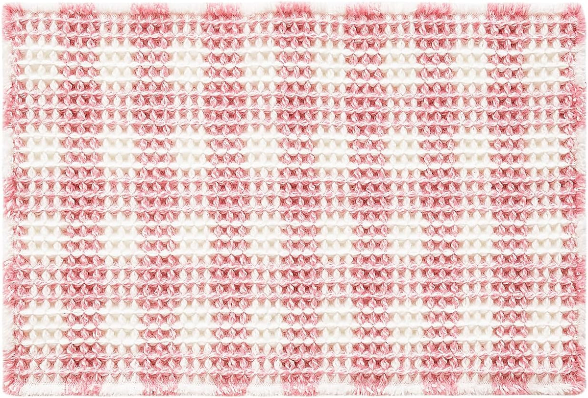 Waffle Bath Mat, Cute Bathroom Rugs Non Slip, 30x20 Pink & White