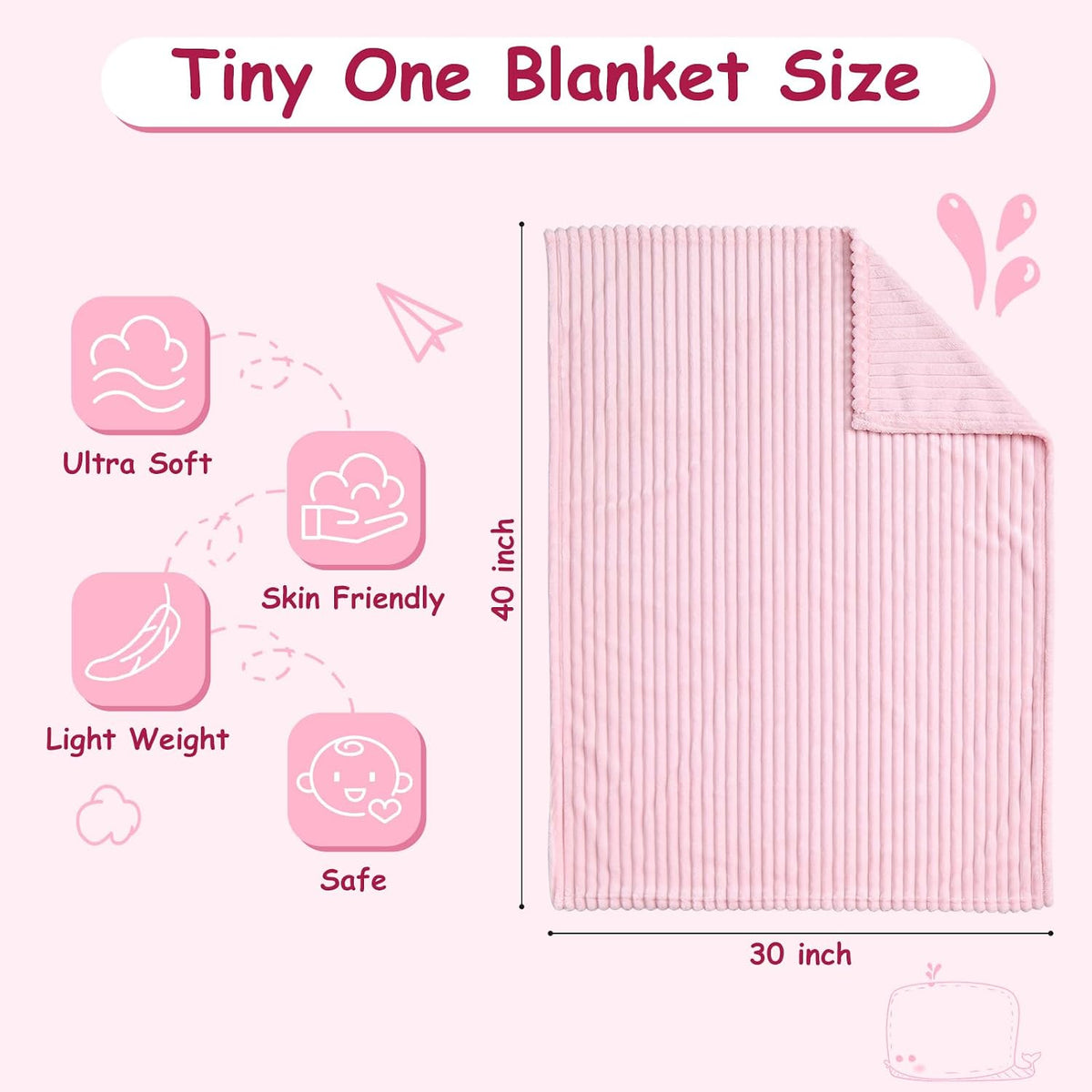 Soft Fleece Baby Blanket Ultra Cozy Pink Baby Blankets for Girls Warm and Lightweight Infant Toddler Newborn Receiving Gift with Reversible Stripes for Crib Stroller, 30x40 Inch, Light Pink