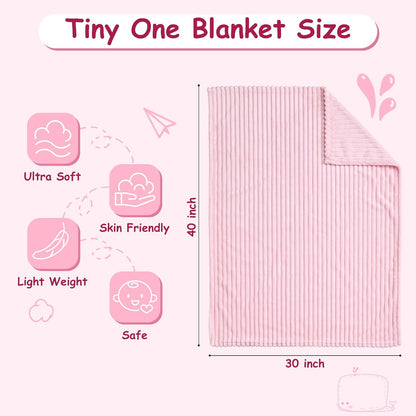 Soft Fleece Baby Blanket Ultra Cozy Pink Baby Blankets for Girls Warm and Lightweight Infant Toddler Newborn Receiving Gift with Reversible Stripes for Crib Stroller, 30x40 Inch, Light Pink
