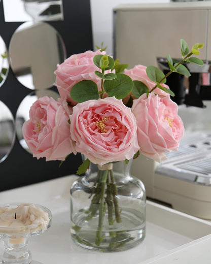 Artificial Flowers with Pink Roses in Vase, Lifelike Fake Flowers in Vase, Faux Flower Arrangements for Dining Table Centerpiece Decor, Table Centerpieces for Dining Room
