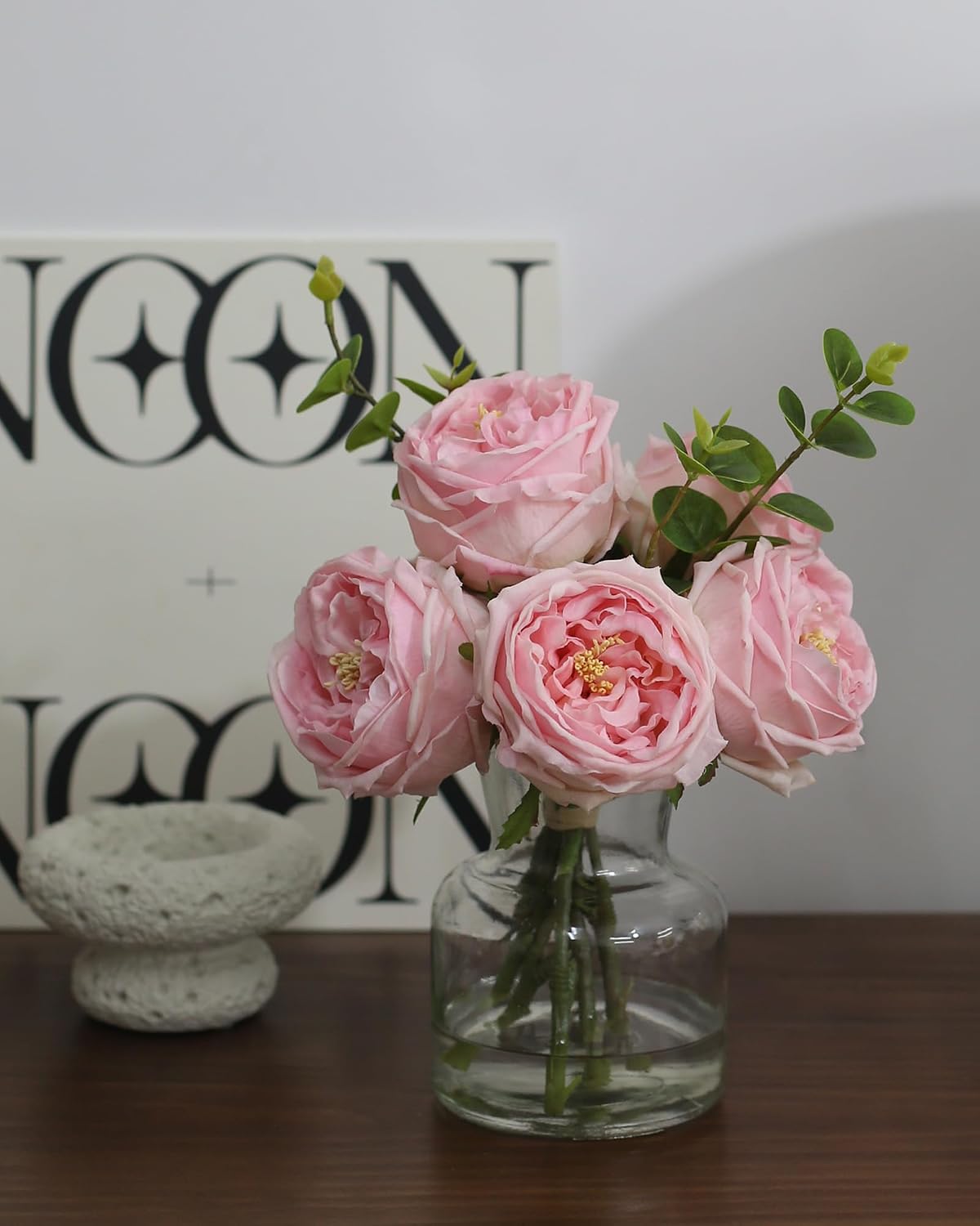 Artificial Flowers with Pink Roses in Vase, Lifelike Fake Flowers in Vase, Faux Flower Arrangements for Dining Table Centerpiece Decor, Table Centerpieces for Dining Room